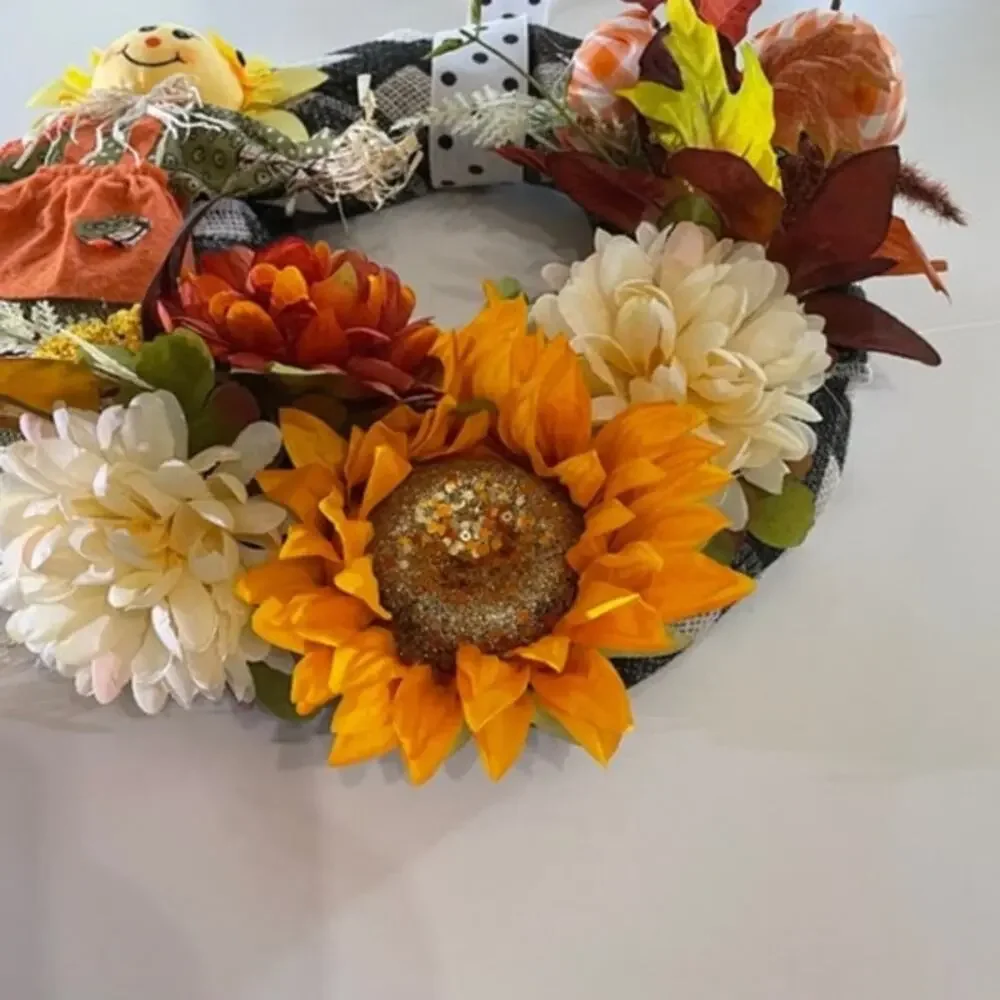 Handmade Buffalo Check Fall Scarecrow Wreath